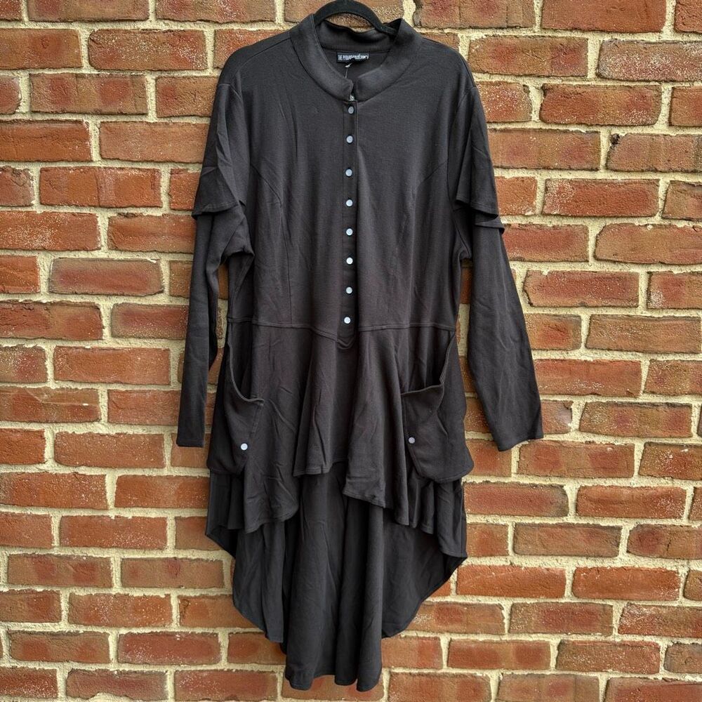 Pyramid Collection Steampunk Bohemian Victorian Hi Low Jacket lace up black 2X N - Picture 2 of 10